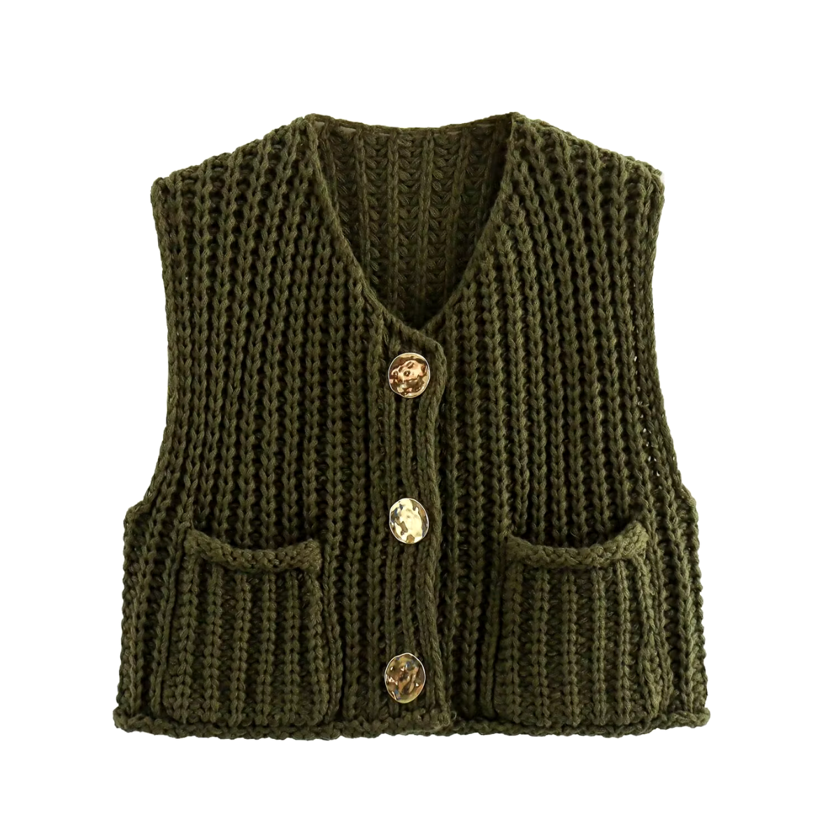 Neva - Olijfgroene gebreide en knoopachtige blazer