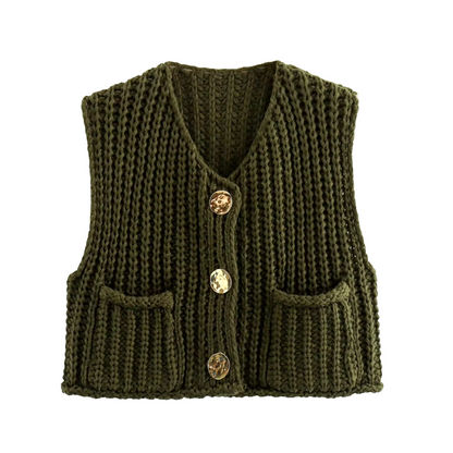 Neva - Olijfgroene gebreide en knoopachtige blazer