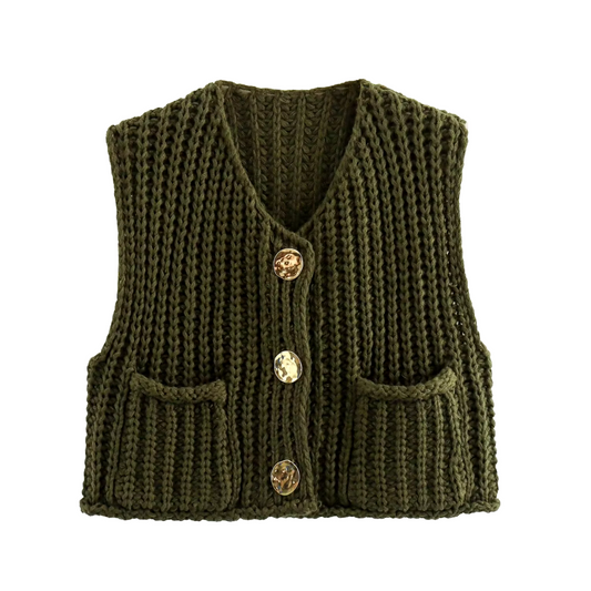 Neva - Olijfgroene gebreide en knoopachtige blazer