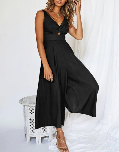 Brigitte - Mouwloze dames jumpsuit met wijd uitlopende pijpen