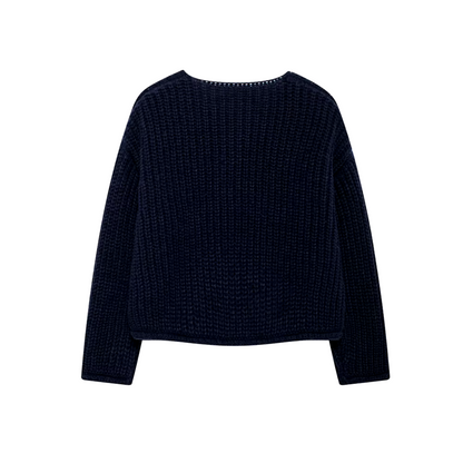 Varmi - Navy gebreid en geknoopt vest met charme