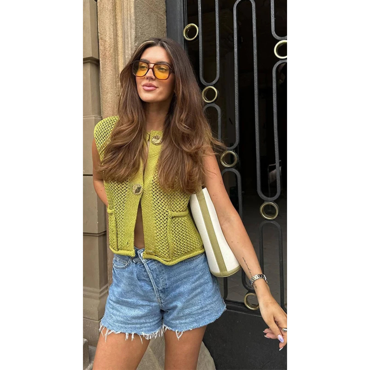 Rella - Groen knit & knot grof vest voor dames