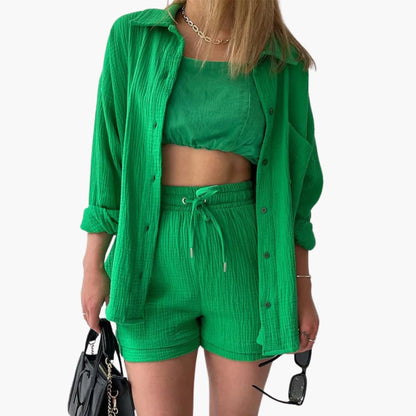 Helga - Dames co-ord set met blouse en short met hoge taille