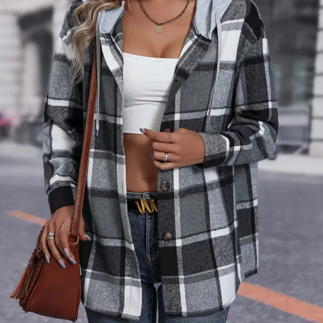 Safira - Geruite hooded cardigan voor dames