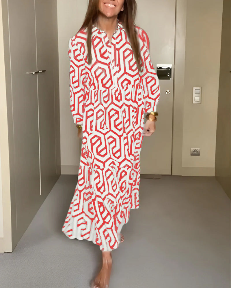 Greta – Maxi-jurk met grafisch doolhofmotief