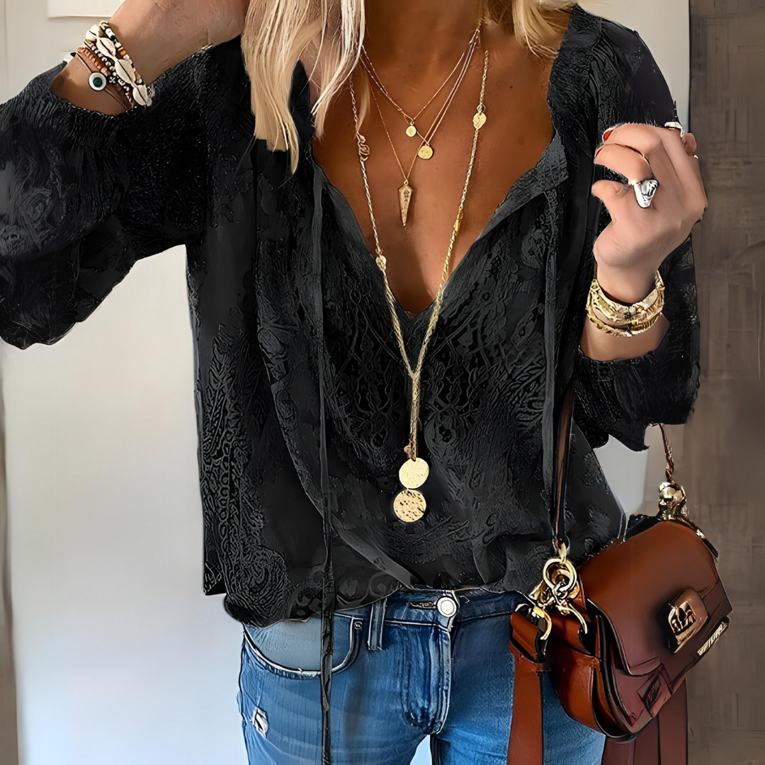 Zenzi - Dames blouse met kanten details en strikkoord