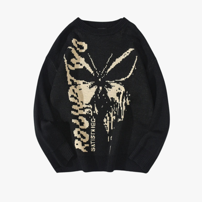 Rhysand | Oversized gebreide trui met gotische skeletprint