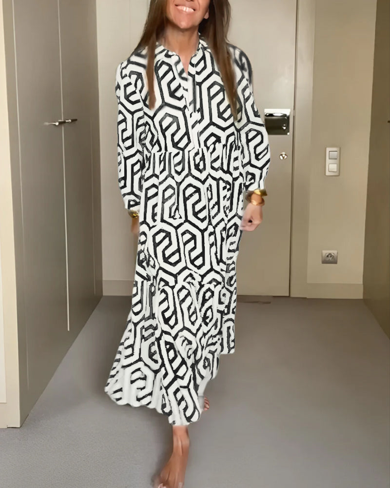 Greta – Maxi-jurk met grafisch doolhofmotief