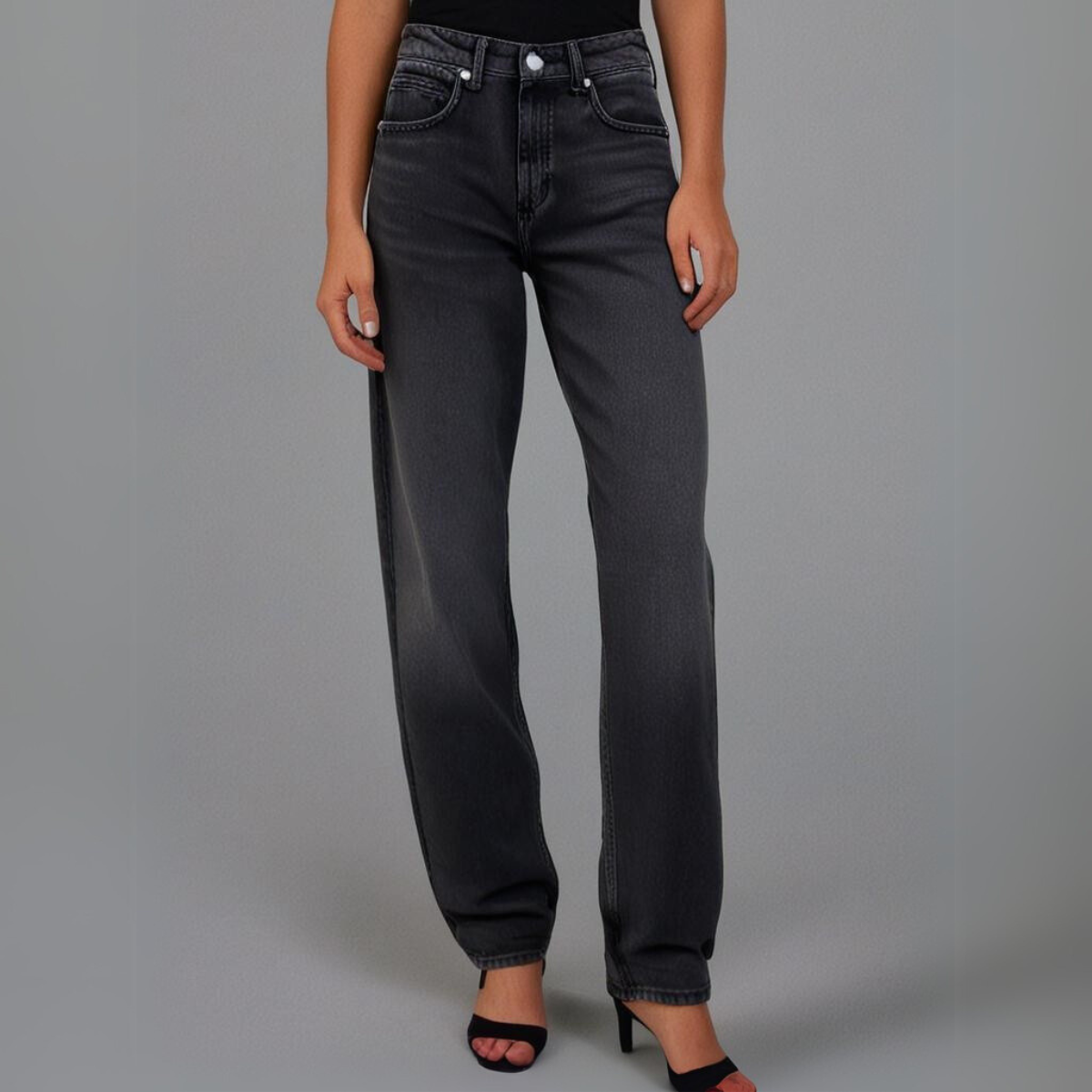 Juliana - Zwarte denim jeans met hoge taille voor dames