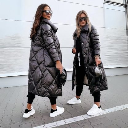 Lorelei - Lange gewatteerde pufferjas met oversized kraag