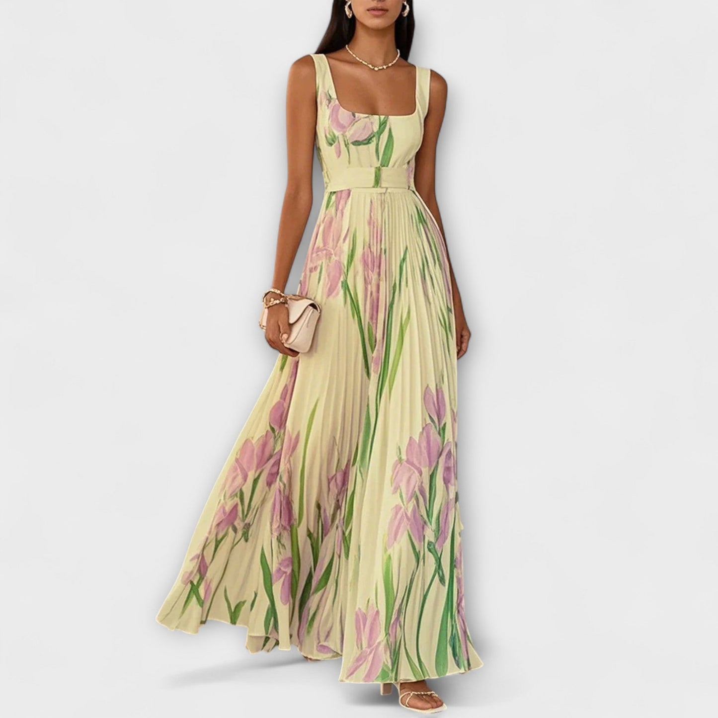 Cristiana - Mouwloze dames maxi jurk met romantische bloemenprint