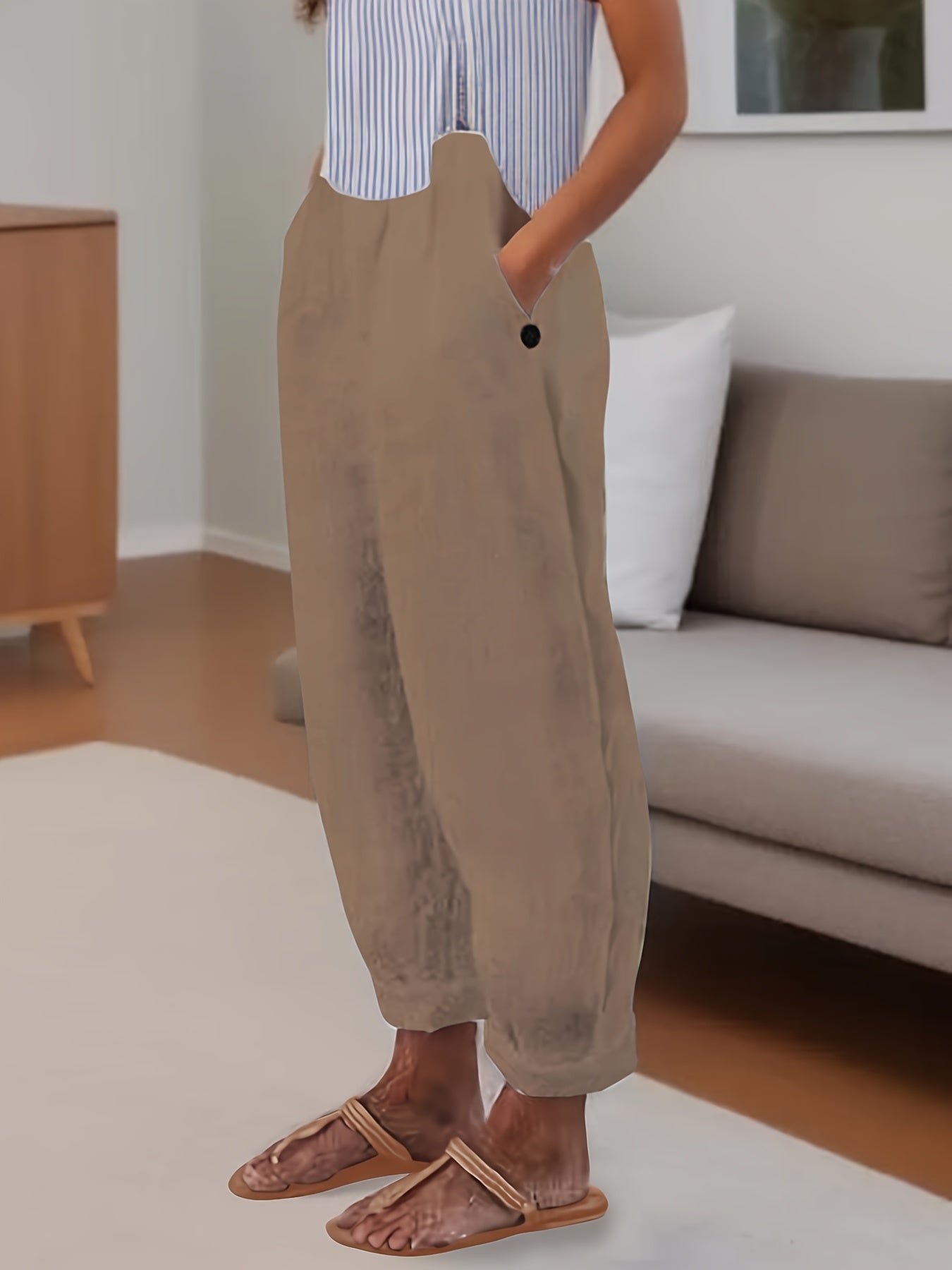 Beata - Relaxed fit damesbroek met hoge taille en omslagzoom