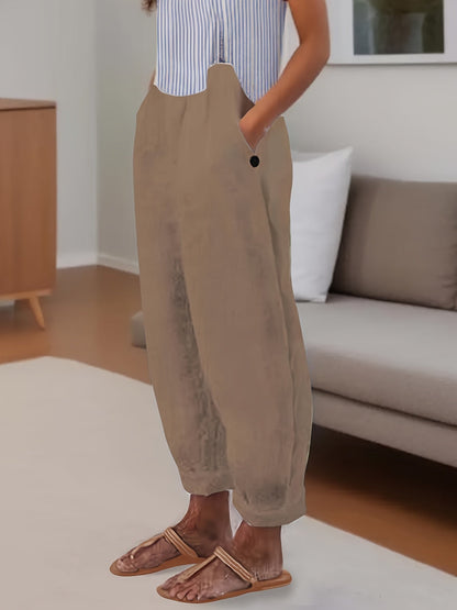 Beata - Relaxed fit damesbroek met hoge taille en omslagzoom