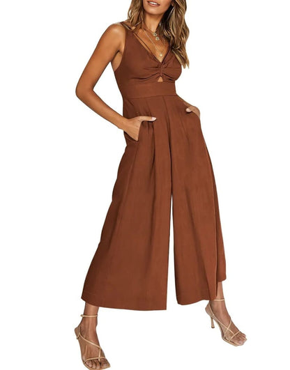 Brigitte - Mouwloze dames jumpsuit met wijd uitlopende pijpen