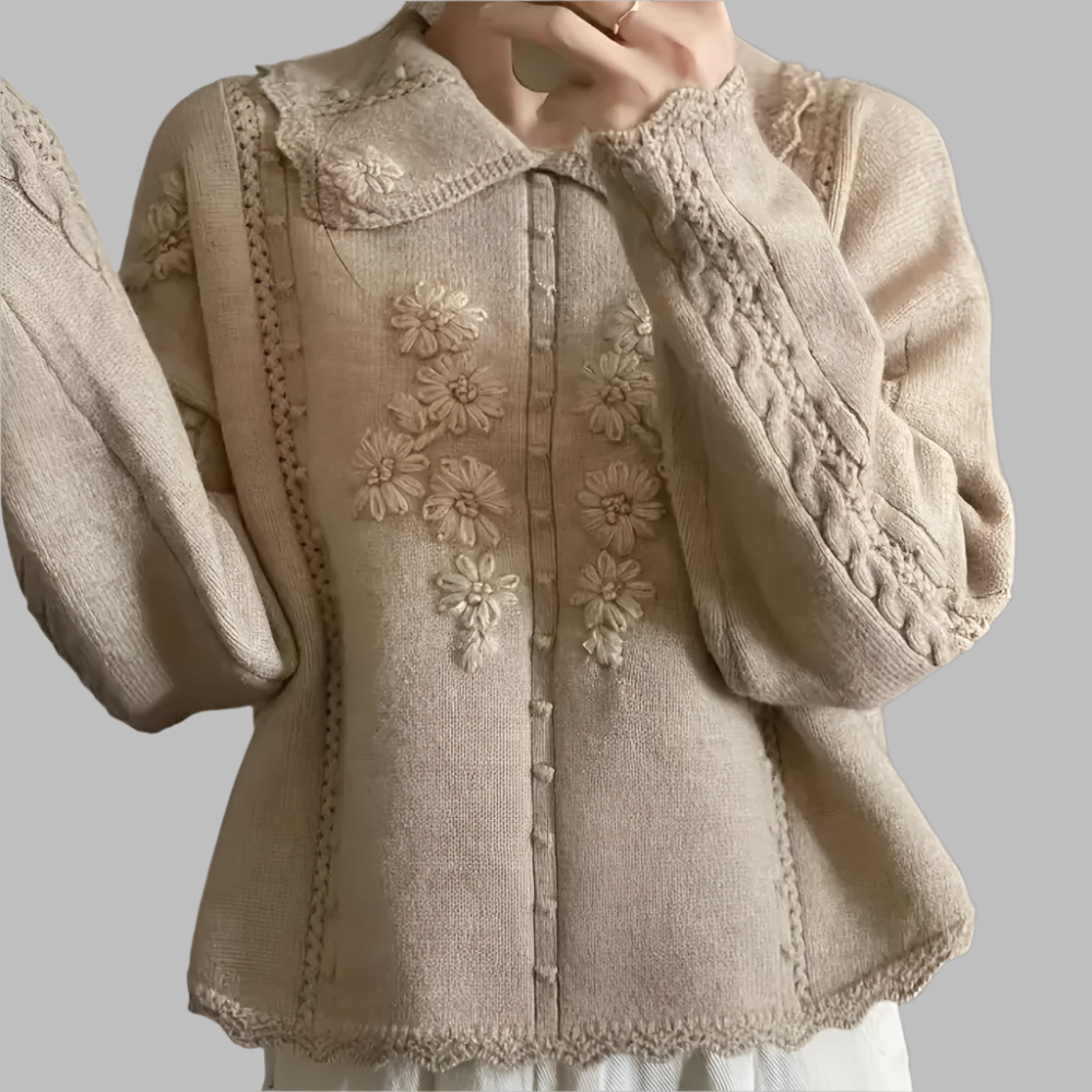 Maelle - Dames gebreide trui met geborduurde bloemendetails