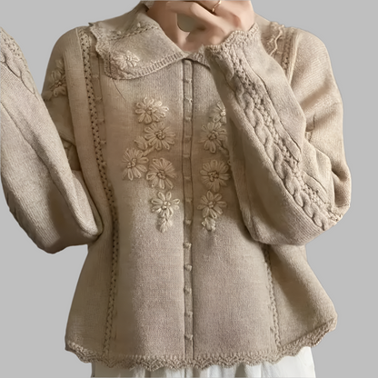 Maelle - Dames gebreide trui met geborduurde bloemendetails