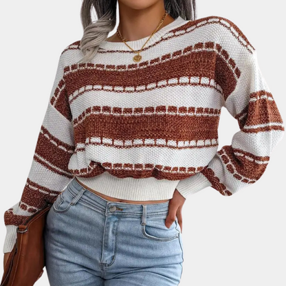 Lisette - Gestreepte gebreide cropped sweater voor dames