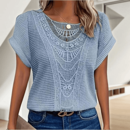 Diamante – Gehaakte top met korte mouw en boho-patroon voor dames