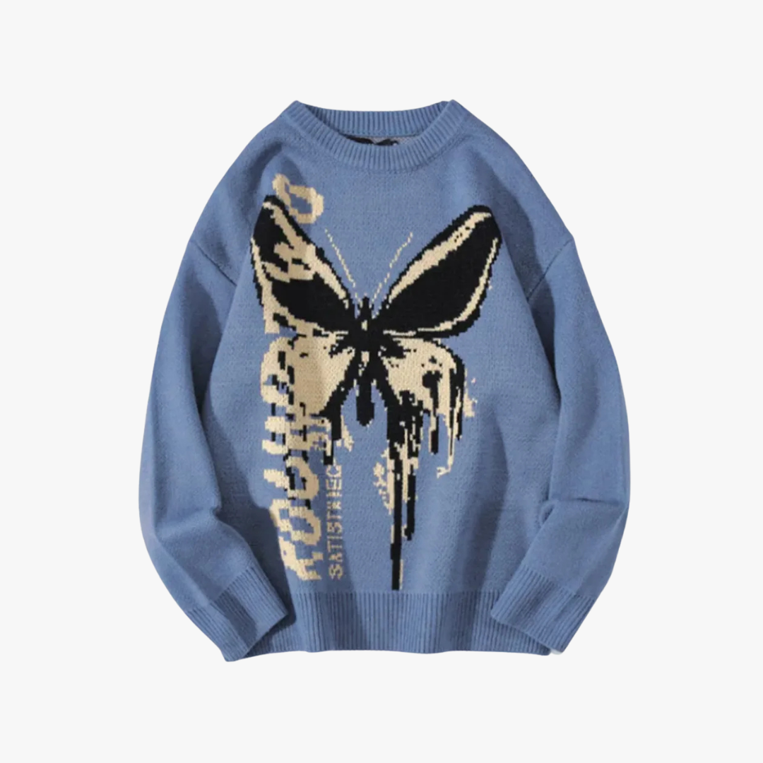 Rhysand | Oversized gebreide trui met gotische skeletprint