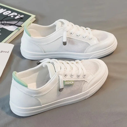 Stela - Dames lage sneakers met meshpanelen en veterdetail