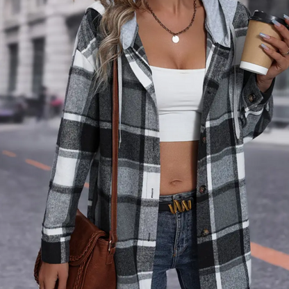 Safira - Geruite hooded cardigan voor dames