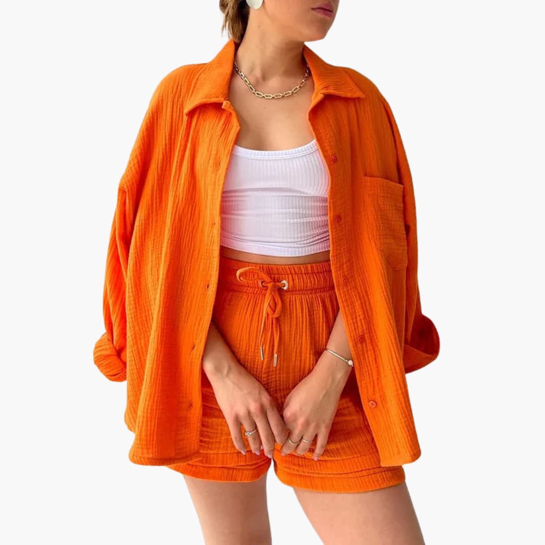 Helga - Dames co-ord set met blouse en short met hoge taille