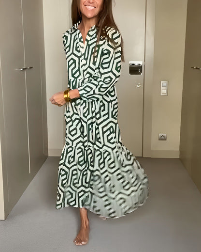 Greta – Maxi-jurk met grafisch doolhofmotief
