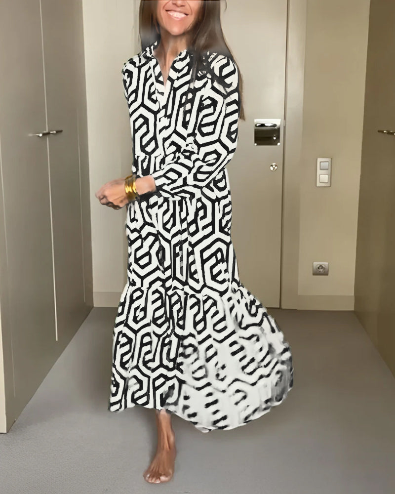 Greta – Maxi-jurk met grafisch doolhofmotief