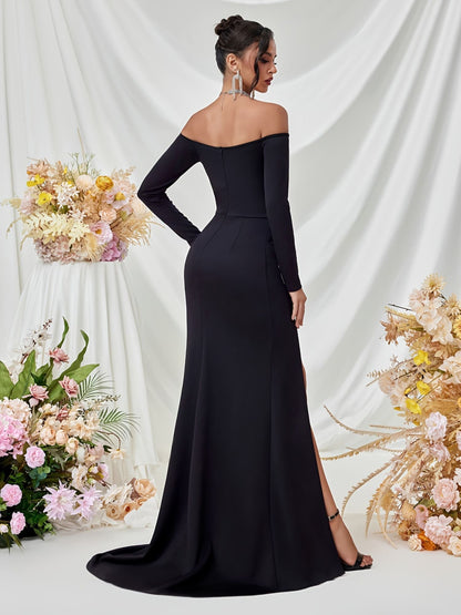 Kamilah - Korset maxi-jurk met lange mouwen en zijsplit voor vrouwen