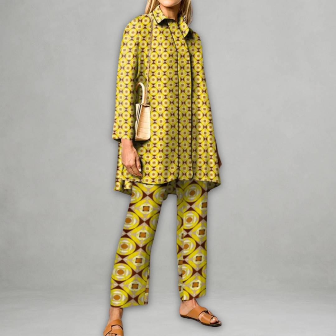 Elettra - Dames co-ord set met grafisch patroon en rechte snit