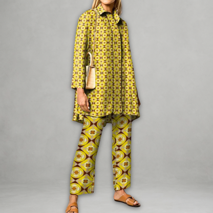 Elettra - Dames co-ord set met grafisch patroon en rechte snit