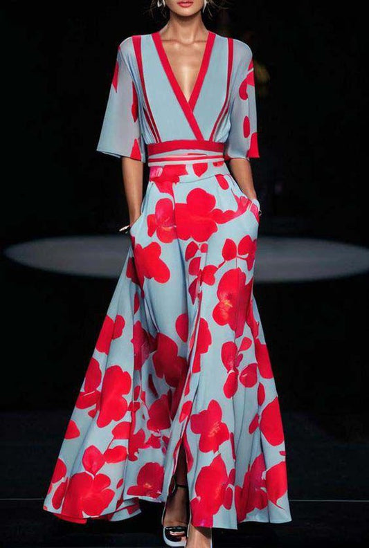 Rosalinda | Gebloemde maxi jurk met V-hals