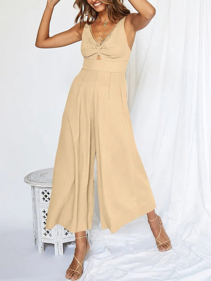 Brigitte - Mouwloze dames jumpsuit met wijd uitlopende pijpen