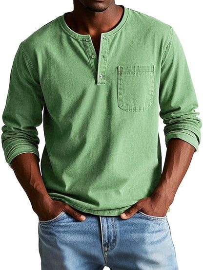 Godric - Heren henley longsleeve met borstzakje