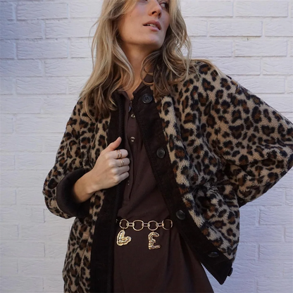 Palesa - Luipaard fleece jas met knoopsluiting