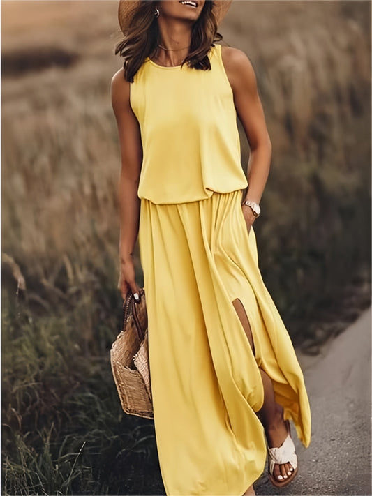 Sophia – Mouwloze maxi zomerjurk met split voor dames