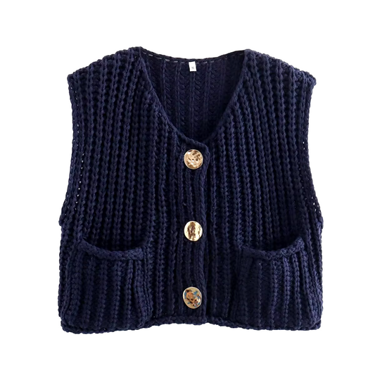 Siba - Navy gebreide blazer met knopen