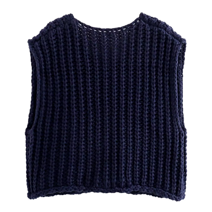 Siba - Navy gebreide blazer met knopen