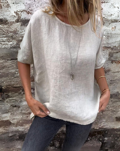 Daniela - Casual dames top met ronde hals en opgerolde mouw