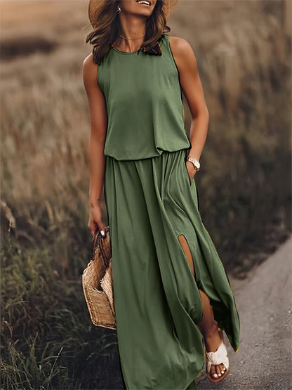 Sophia – Mouwloze maxi zomerjurk met split voor dames