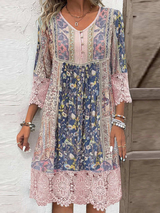 Melusine - Bohemian tuniekjurk met v-hals en kanten details voor dames