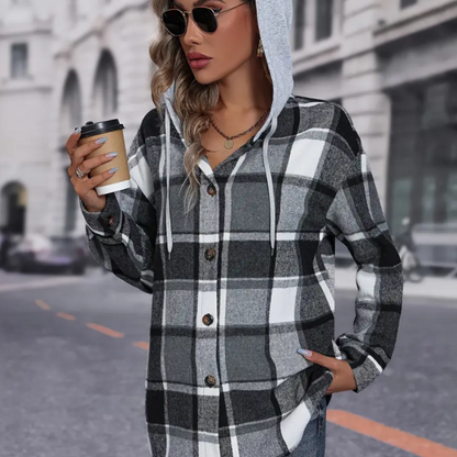 Safira - Geruite hooded cardigan voor dames