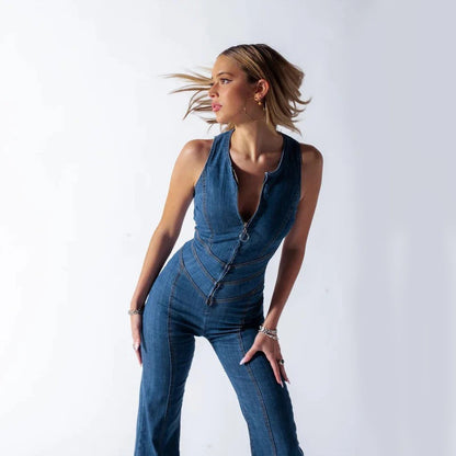 Placidia - Mouwloze jumpsuit met flared pijpen voor dames