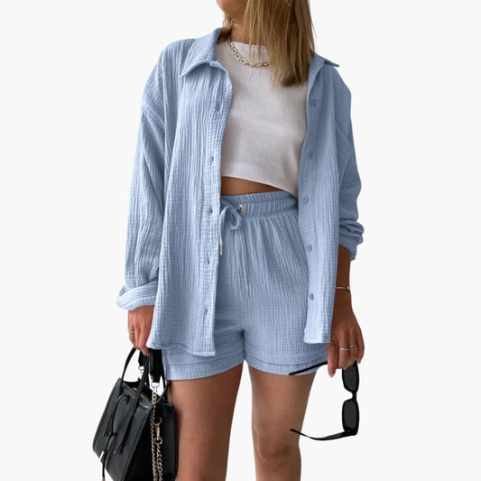 Helga - Dames co-ord set met blouse en short met hoge taille