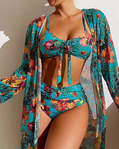 Eva - Elegant sexy floral print beach cover up bikini