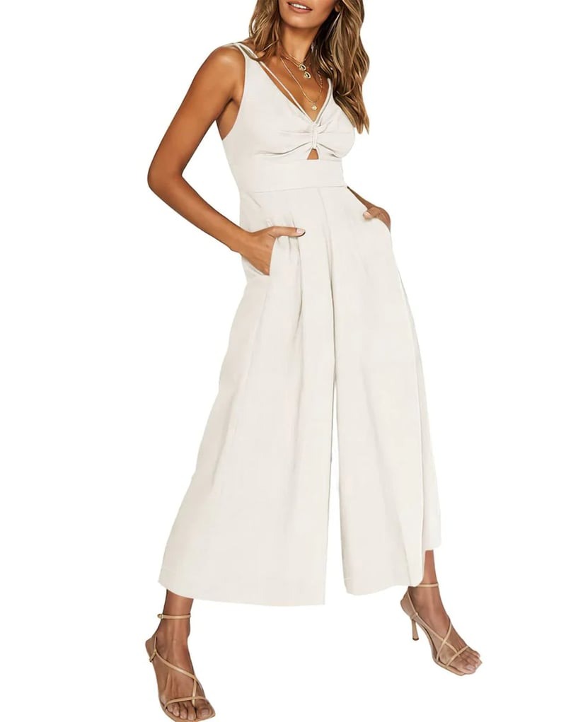 Brigitte - Mouwloze dames jumpsuit met wijd uitlopende pijpen