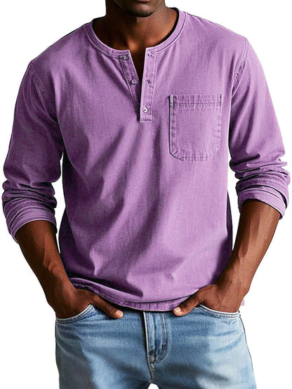 Godric - Heren henley longsleeve met borstzakje