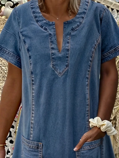 Valeria – Denim tuniekjurk met V-hals voor dames