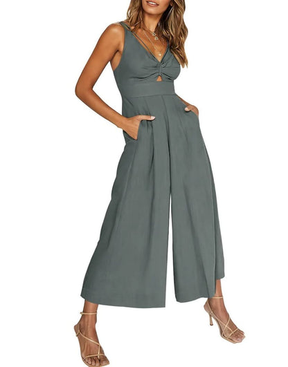 Brigitte - Mouwloze dames jumpsuit met wijd uitlopende pijpen
