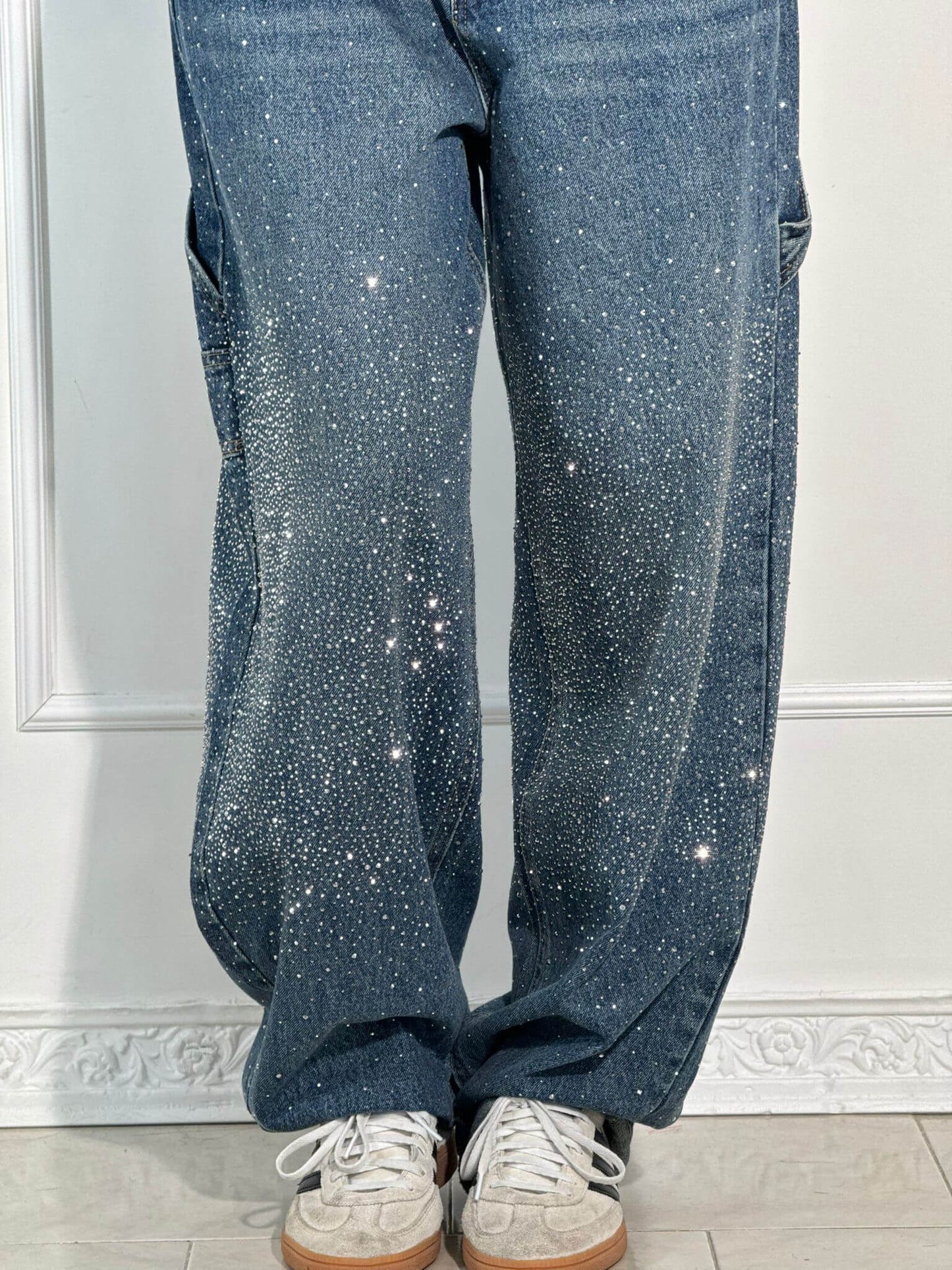 Thessa - Glanzende wide-leg damesjeans met relaxte fit